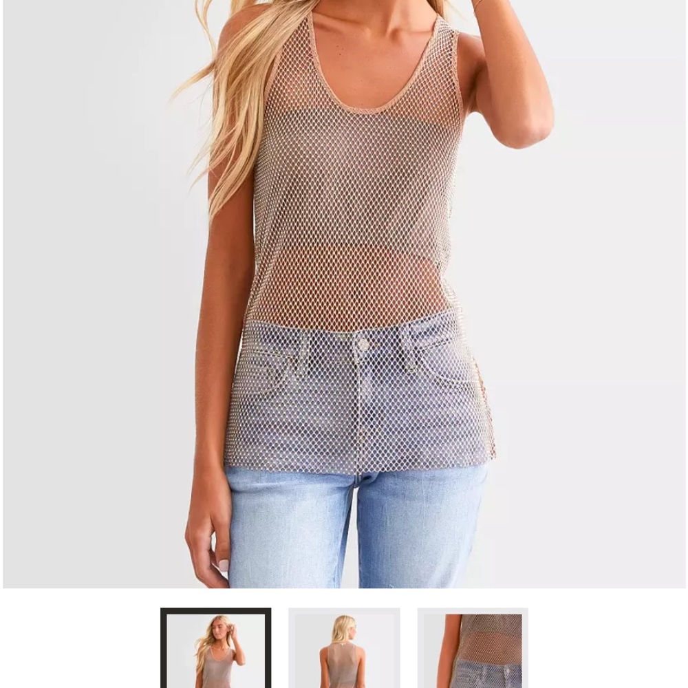 Stylish Mesh Tank Top - Beige